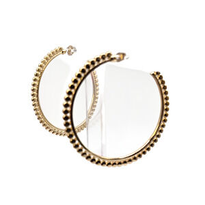 Earrings Gold Tone Beaded Hoop Womens Large Statement Textured Round SKU2404